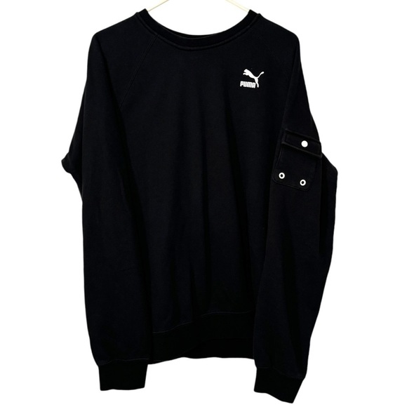 Puma Black Pocket Arm Pullover Crew Neck Sweatshirt Mens Large Unisex Logo - Picture 1 of 8